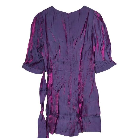 Lulus Major Wow Factor Romper Metallic Puff Sleeve Iridescent Purple Pink NWT XL - Picture 4 of 9